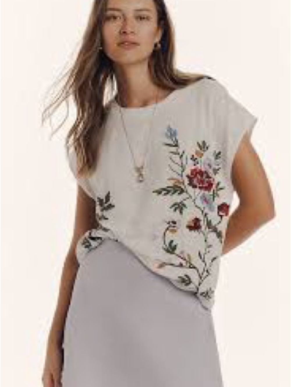 Anthropologie Growing Florals Muscle Tee Embroidered White Size Small